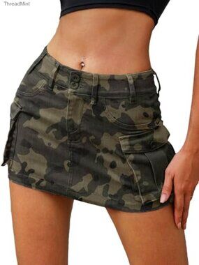 Low Rise Denim Mini Skirt for Women High Stretch Jean Skirts Cotton Spandex